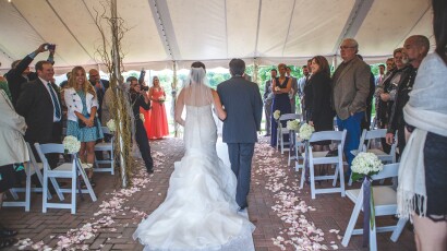 bride entrance with father - wedding ceremony at Orchard Valley Golf Course