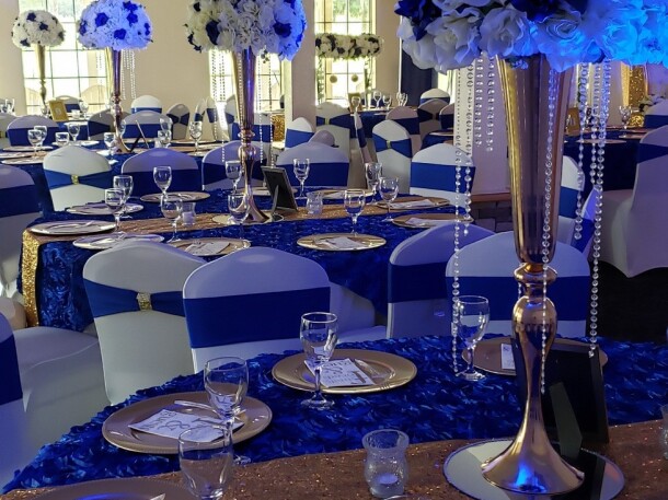 purple banquet set up at Ocala Golf Club