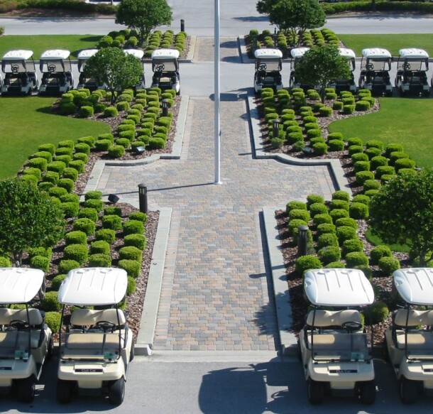 golf carts lined up outside St Johns Golf and Country Club