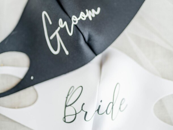 bride and groom masks for covid wedding