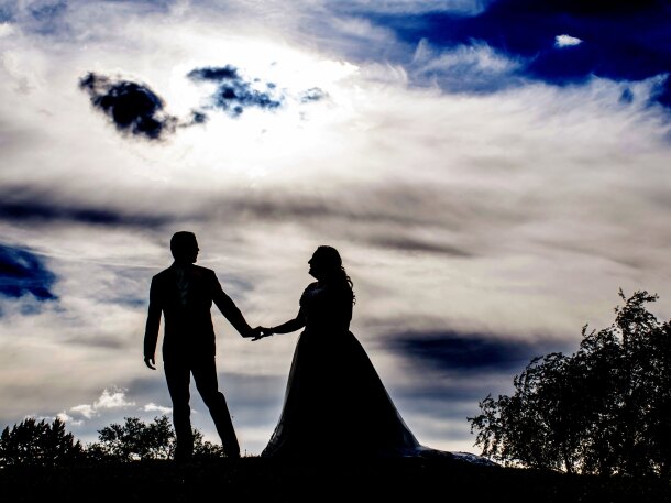 Wedding Bridge Groom Backlit