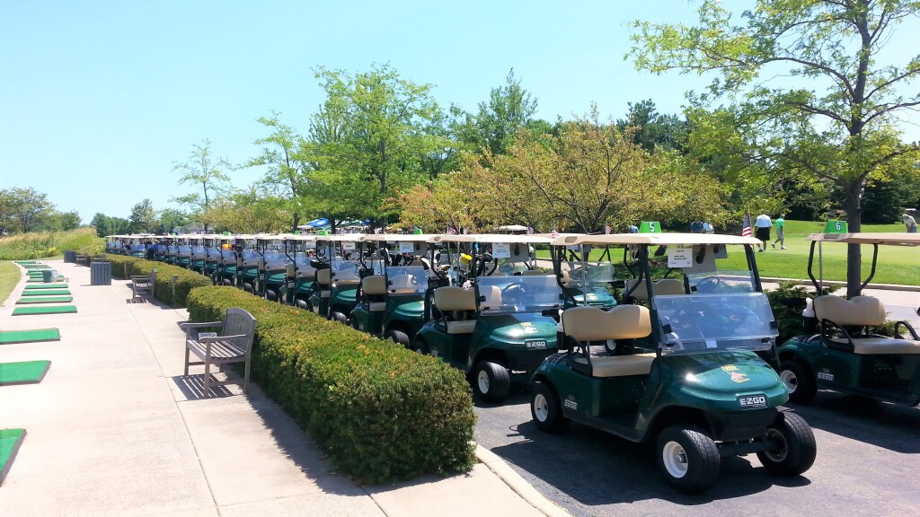 golf carts lined up for outing at Whisper Creek Golf Club