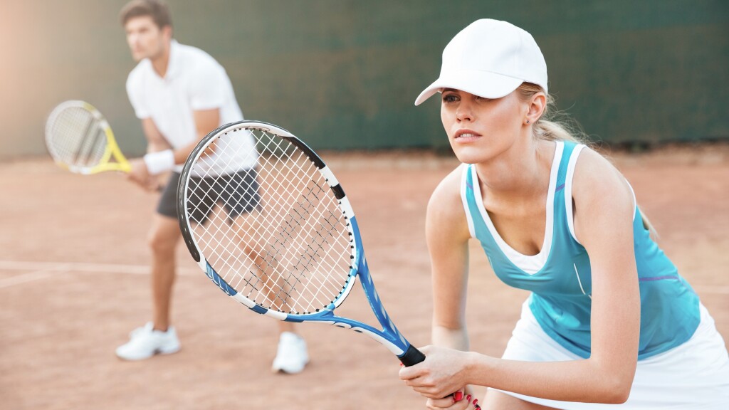 Tennis players on court