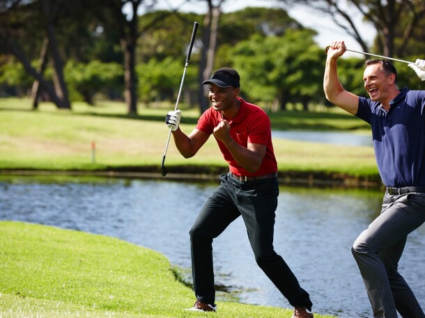 twosome guy golfers on the course