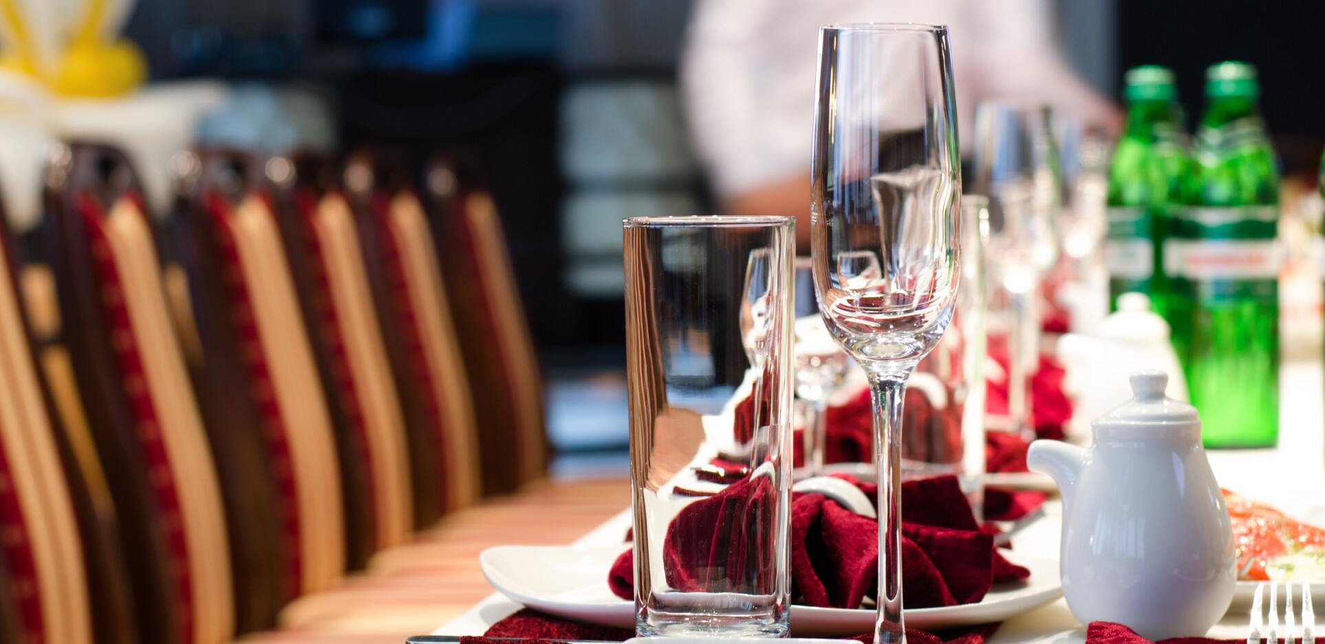 table setting for group with water glass and champagne glass