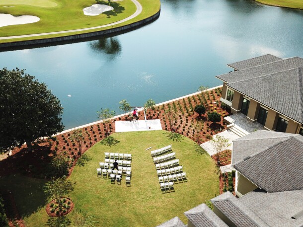 Wedding ceremony set up outside at St Johns golf and country club
