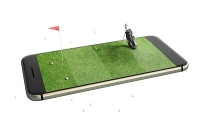 iPhone with Golf Hole, Golf Balls and Golf Bag on top