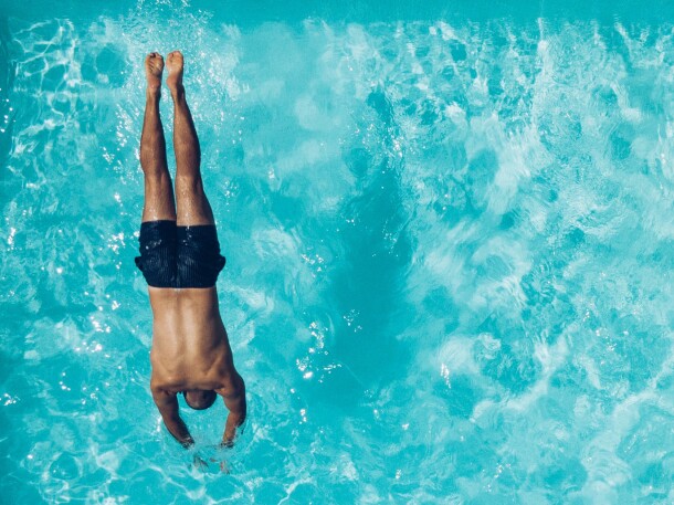 Swimming, Man Diving into Pool