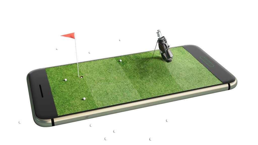 iPhone with Golf Hole, Golf Balls and Golf Bag on top