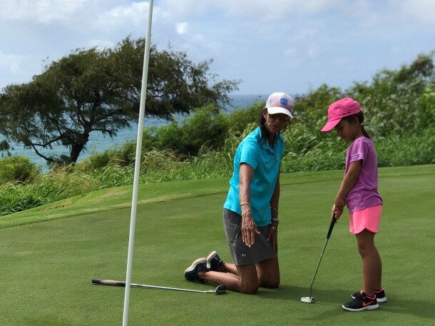 Ocean Course at Hokuala family playing FootGolf