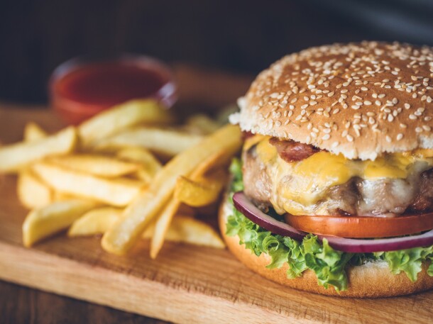 Fresh tasty burger with fries